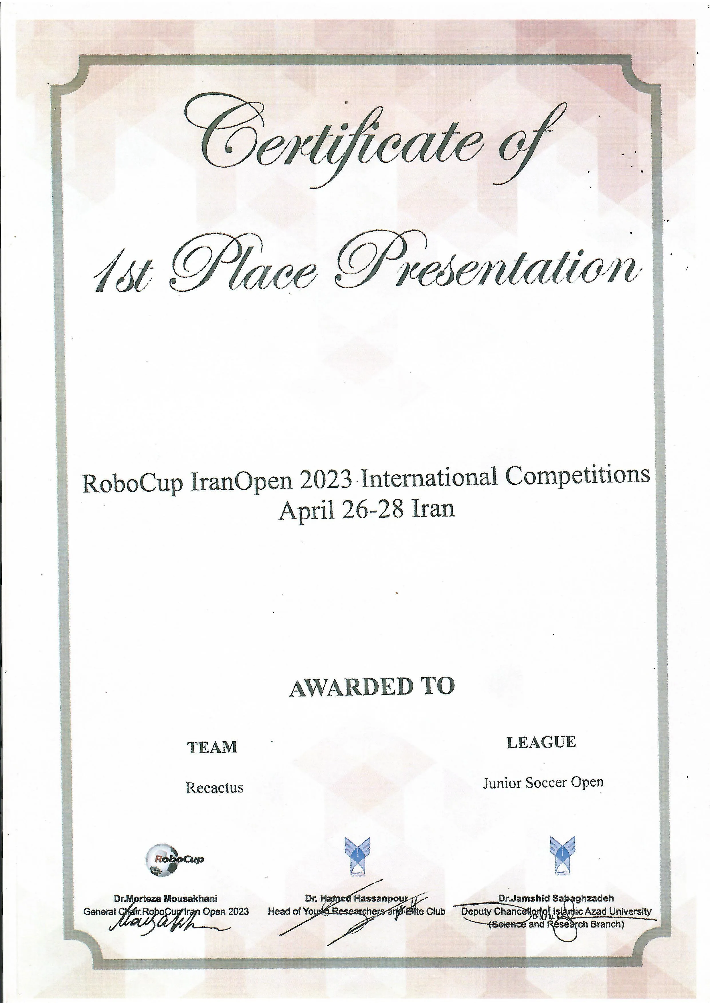 کسب مقام اول ارائه در مسابقات RoboCup IranOpen 2023