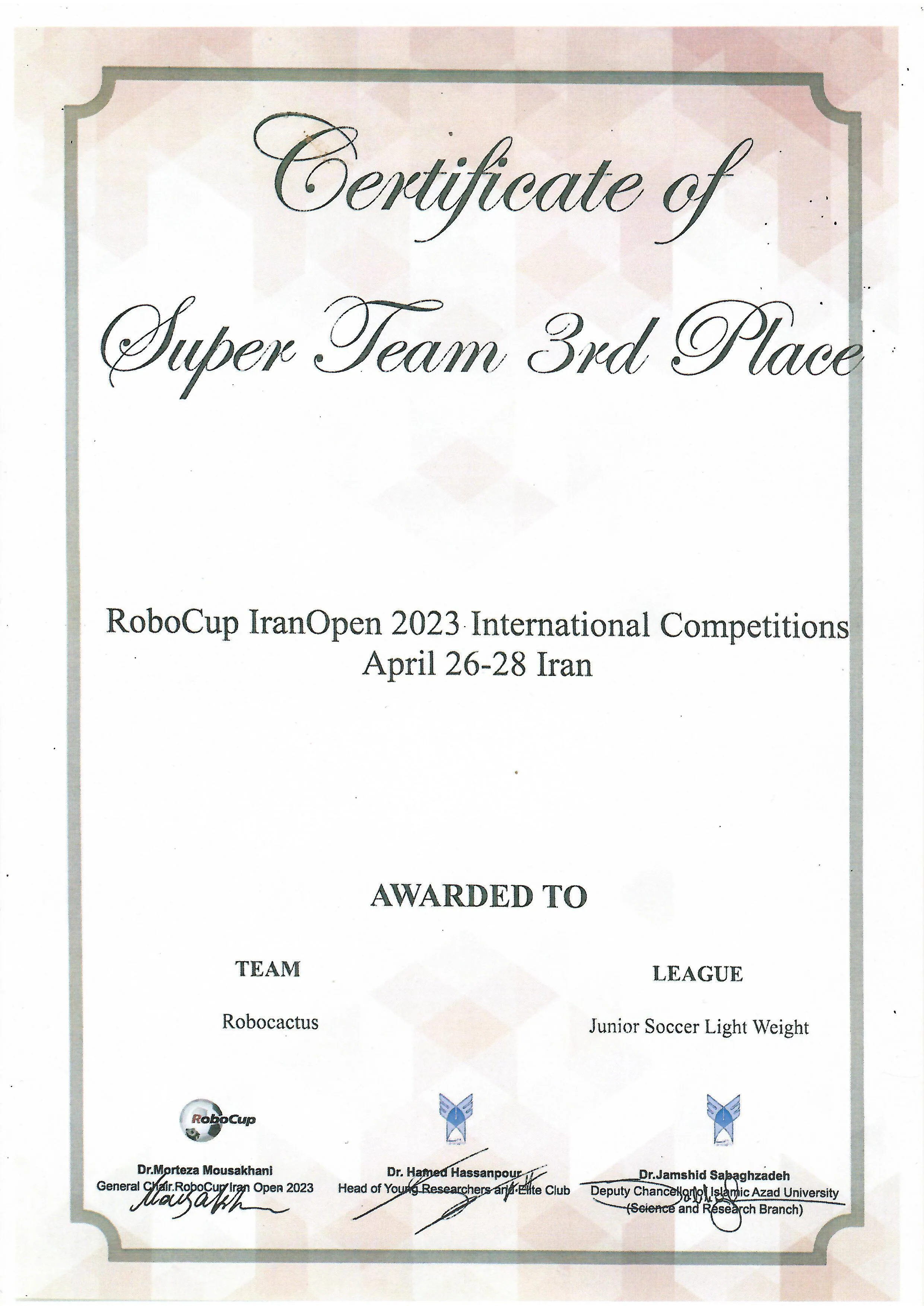 کسب مقام سوم سوپر تیم در RoboCup IranOpen 2023